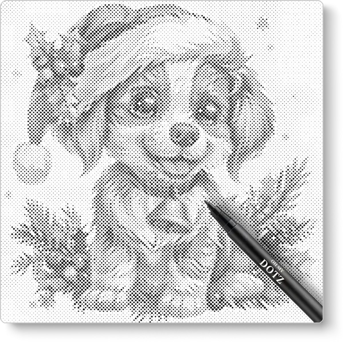 Kerst Hondje 2 | Stippelschilderij | 40x40cm | Dot painting | Oh My Dotz | Dots stippen | Diamond painting & Schilderen op nummer alternatief | Sinterklaas | Kerst